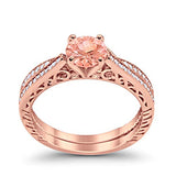 Filigree Wedding Bridal Set Piece Rose Tone, Simulated Morganite CZ 925 Sterling Silver