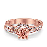 Filigree Wedding Bridal Set Piece Rose Tone, Simulated Morganite CZ 925 Sterling Silver