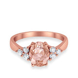 Solitaire Oval Three Stone Rose Tone, Simulated Morganite CZ 925 Sterling Silver