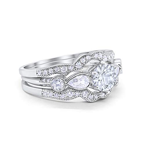 Three Piece Bridal Wedding Promise Ring Simulated Cubic Zirconia 925 Sterling Silver