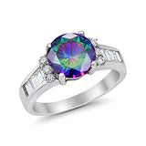 Engagement Baguette Stone Ring Simulated Rainbow CZ 925 Sterling Silver