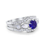 Three Piece Bridal Wedding Promise Ring Simulated Blue Sapphire CZ 925 Sterling Silver