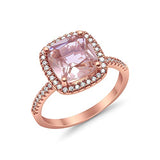 925 Sterling Silver Rose Tone, Simulated Morganite Cubic Zirconia Cushion Cut Ring