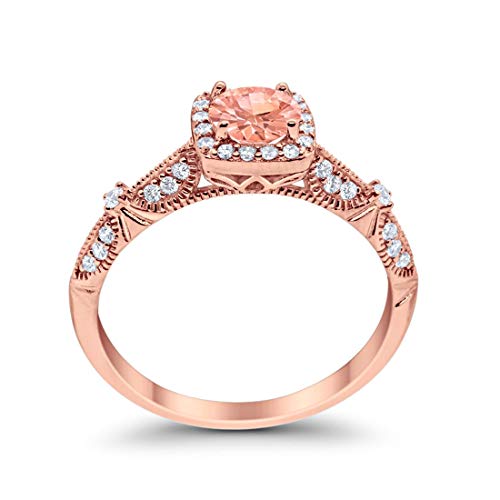 Halo Engagement Bridal Ring  Rose Tone, Simulated Morganite CZ 925 Sterling Silver