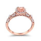 Halo Engagement Bridal Ring  Rose Tone, Simulated Morganite CZ 925 Sterling Silver