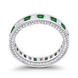 Eternity Ring Alternating Round Simulated Green Emerald CZ Solid 925 Sterling Silver