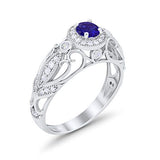 Filigree Engagement Ring Round Simulated Blue Sapphire CZ 925 Sterling Silver