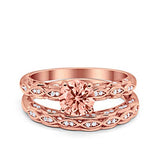 Two Piece Engagement Bridal Ring Rose Tone, Simulated Morganite CZ 925 Sterling Silver