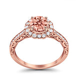 Filigree Engagement Ring Round Rose Tone, Simulated Morganite CZ 925 Sterling Silver