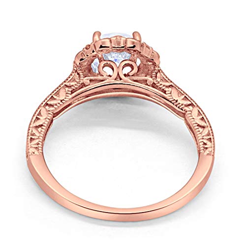 Filigree Engagement Bridal Ring Rose Tone, Simulated CZ 925 Sterling Silver
