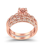 Two Piece Engagement Bridal Ring Rose Tone, Simulated Morganite CZ 925 Sterling Silver