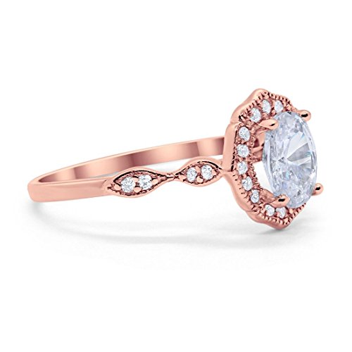 Antique Style Oval Engagement Ring Rose Tone, Simulated CZ 925 Sterling Silver