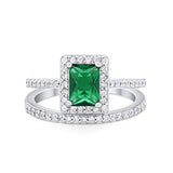 Radiant Cut Engagement Ring Simulated Green Emerald CZ 925 Sterling Silver