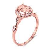 Antique Style Oval Engagement Ring Rose Tone, Simulated Morganite CZ 925 Sterling Silver