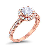 Filigree Engagement Bridal Ring Rose Tone, Simulated CZ 925 Sterling Silver