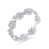 Leaf Design Ring Round Eternity Simulated Cubic Zirconia 925 Sterling Silver