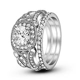 Eternity Three Piece Engagement Ring Round Simulated CZ 925 Sterling Silver