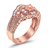 Two Piece Wedding Art Deco Rose Tone, Simulated Morganite CZ 925 Sterling Silver