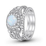 Eternity Three Piece Engagement Ring Lab White Opal 925 Sterling Silver
