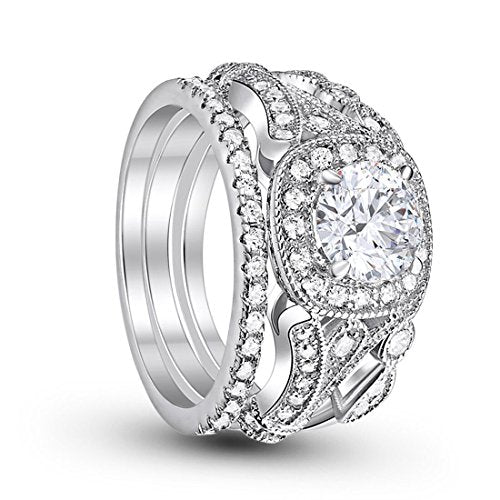 Eternity Three Piece Engagement Ring Round Simulated CZ 925 Sterling Silver