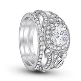 Eternity Three Piece Engagement Ring Round Simulated CZ 925 Sterling Silver
