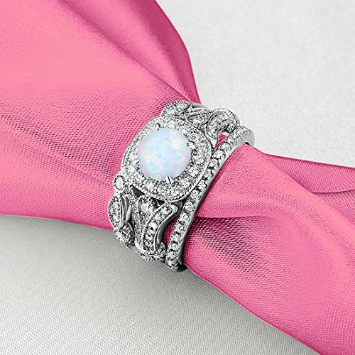 Eternity Three Piece Engagement Ring Lab White Opal 925 Sterling Silver