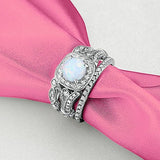 Eternity Three Piece Engagement Ring Lab White Opal 925 Sterling Silver