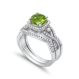 Three Piece Wedding Ring Simulated Peridot CZ 925 Sterling Silver