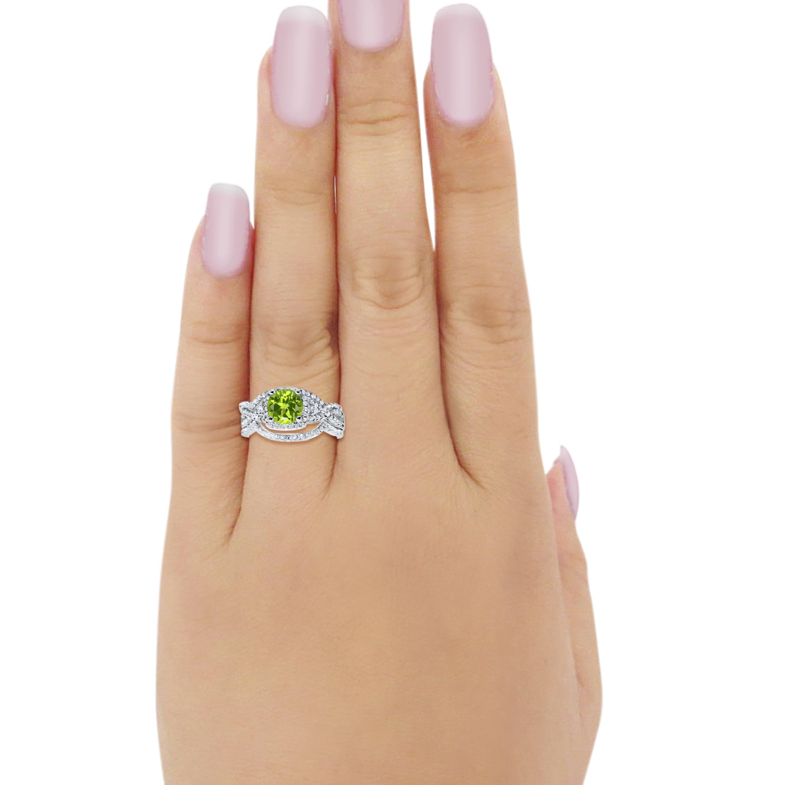 Three Piece Wedding Ring Simulated Peridot CZ 925 Sterling Silver