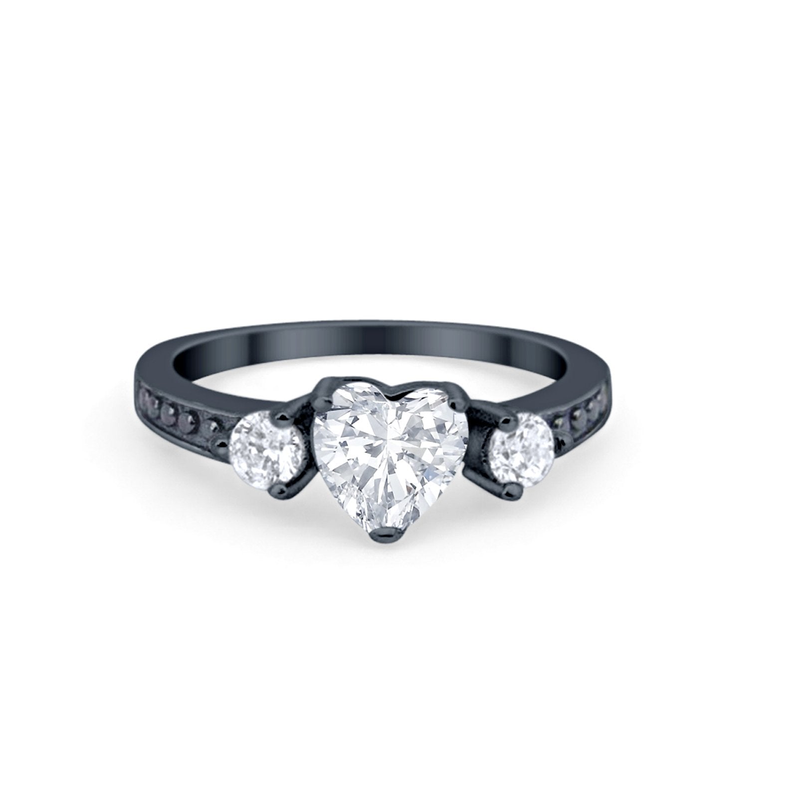 Heart Promise Ring Black Tone, Simulated Cubic Zirconia Accent 925 Sterling Silver