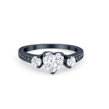 Heart Promise Ring Black Tone, Simulated Cubic Zirconia Accent 925 Sterling Silver