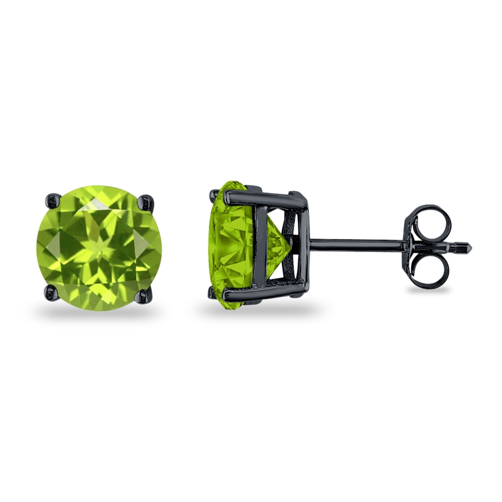 Butterfly Prong Round Casting Black Tone, Simulated Peridot CZ Stud Earrings 925 Sterling Silver
