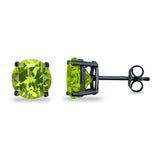 Butterfly Prong Round Casting Black Tone, Simulated Peridot CZ Stud Earrings 925 Sterling Silver