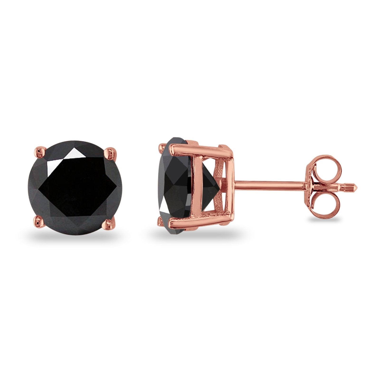 Butterfly Prong Round Casting Rose Tone, Simulated Black CZ Stud Earrings 925 Sterling Silver