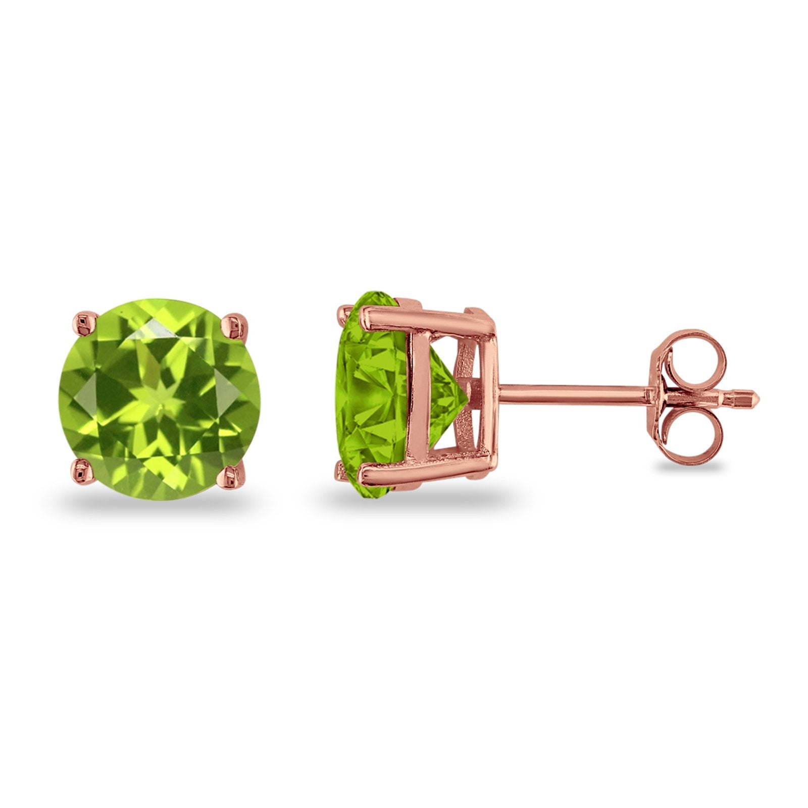 Butterfly Prong Round Casting Rose Tone, Simulated Peridot CZ Stud Earrings 925 Sterling Silver