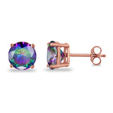 Butterfly Prong Round Casting Rose Tone, Simulated Rainbow CZ Stud Earrings 925 Sterling Silver