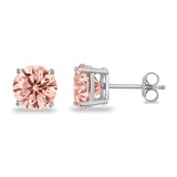 Butterfly Prong Round Casting Simulated Morganite CZ Stud Earrings 925 Sterling Silver