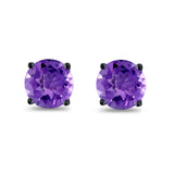 Butterfly Prong Round Casting Black Tone, Simulated Amethyst CZ Stud Earrings 925 Sterling Silver