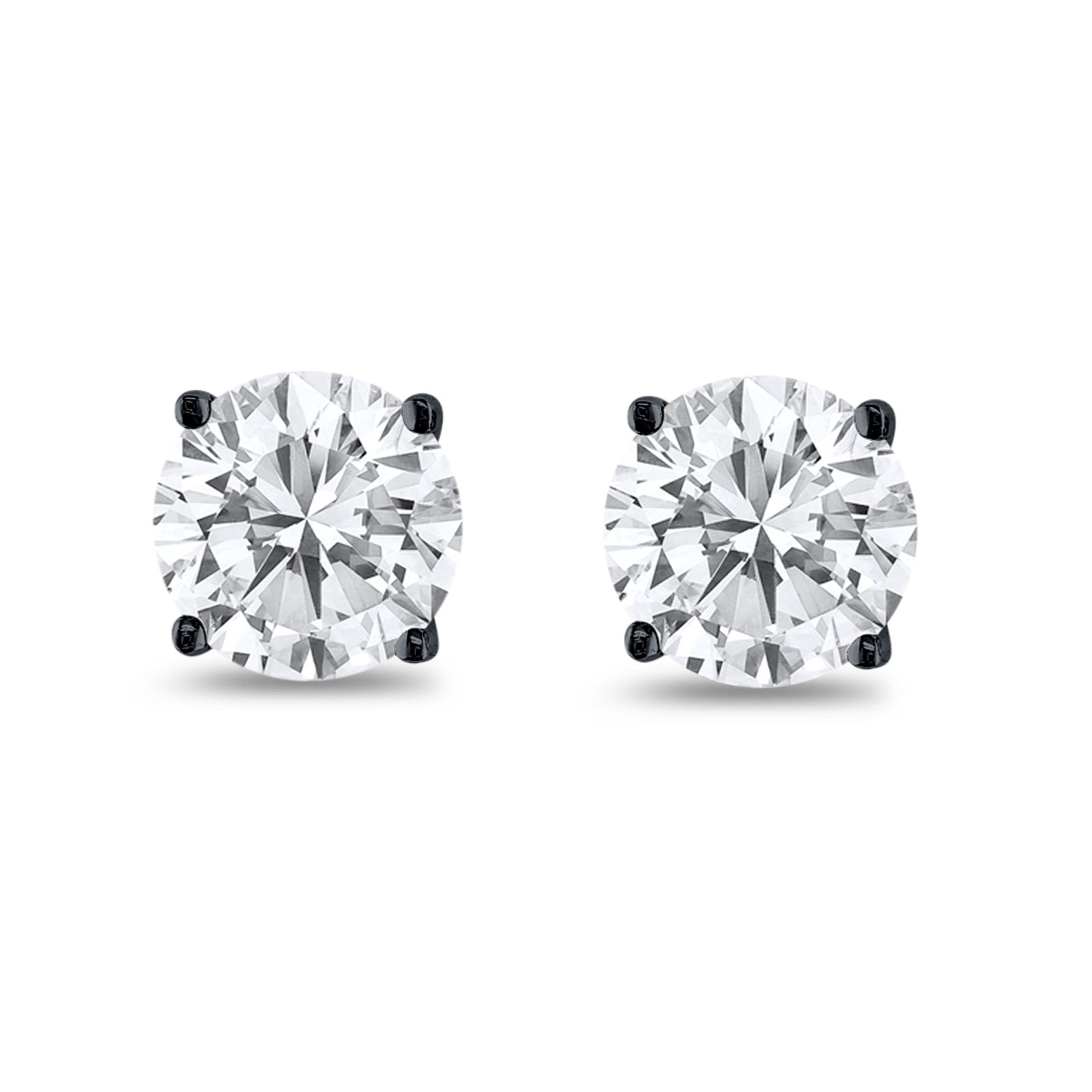 Butterfly Prong Round Casting Black Tone, Simulated Cubic Zirconia Stud Earrings 925 Sterling Silver