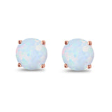 Butterfly Prong Round Casting Rose Tone, Lab Created White Opal Stud Earrings 925 Sterling Silver