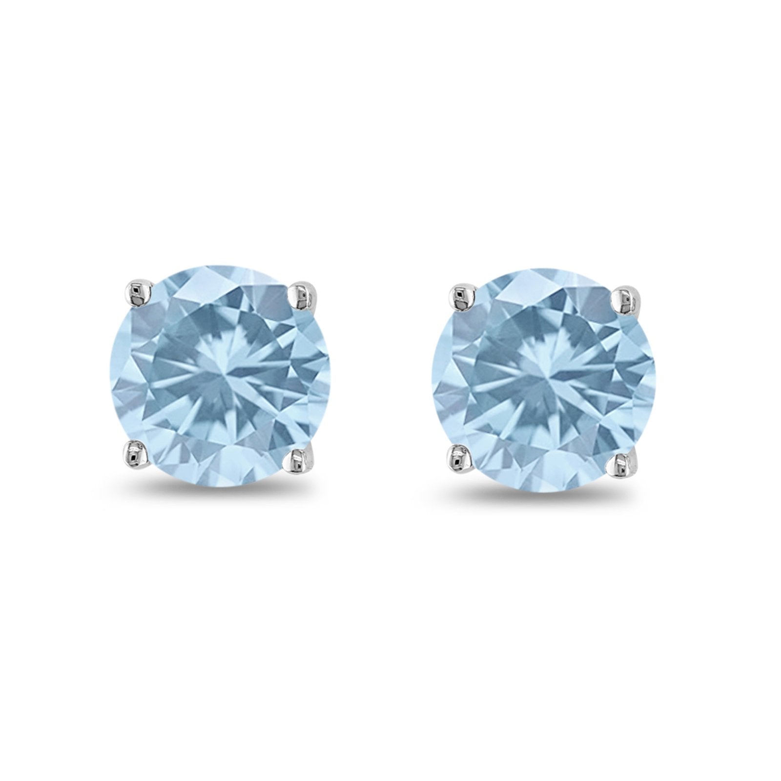 Butterfly Prong Round Casting Simulated Aquamarine CZ Stud Earrings 925 Sterling Silver