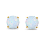 Butterfly Prong Round Casting Yellow Tone, Lab Created White Opal Stud Earrings 925 Sterling Silver