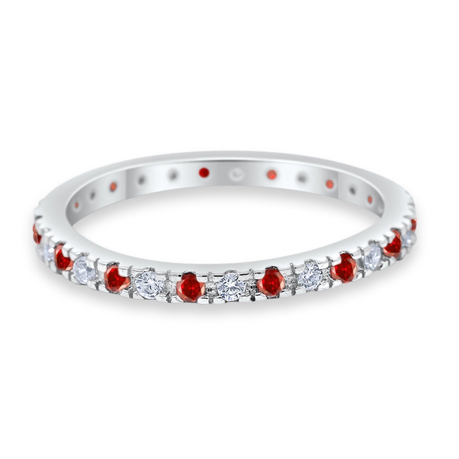 Full Eternity Wedding Design Ring Round Simulated Garnet CZ 925 Sterling Silver