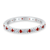 Full Eternity Wedding Design Ring Round Simulated Garnet CZ 925 Sterling Silver