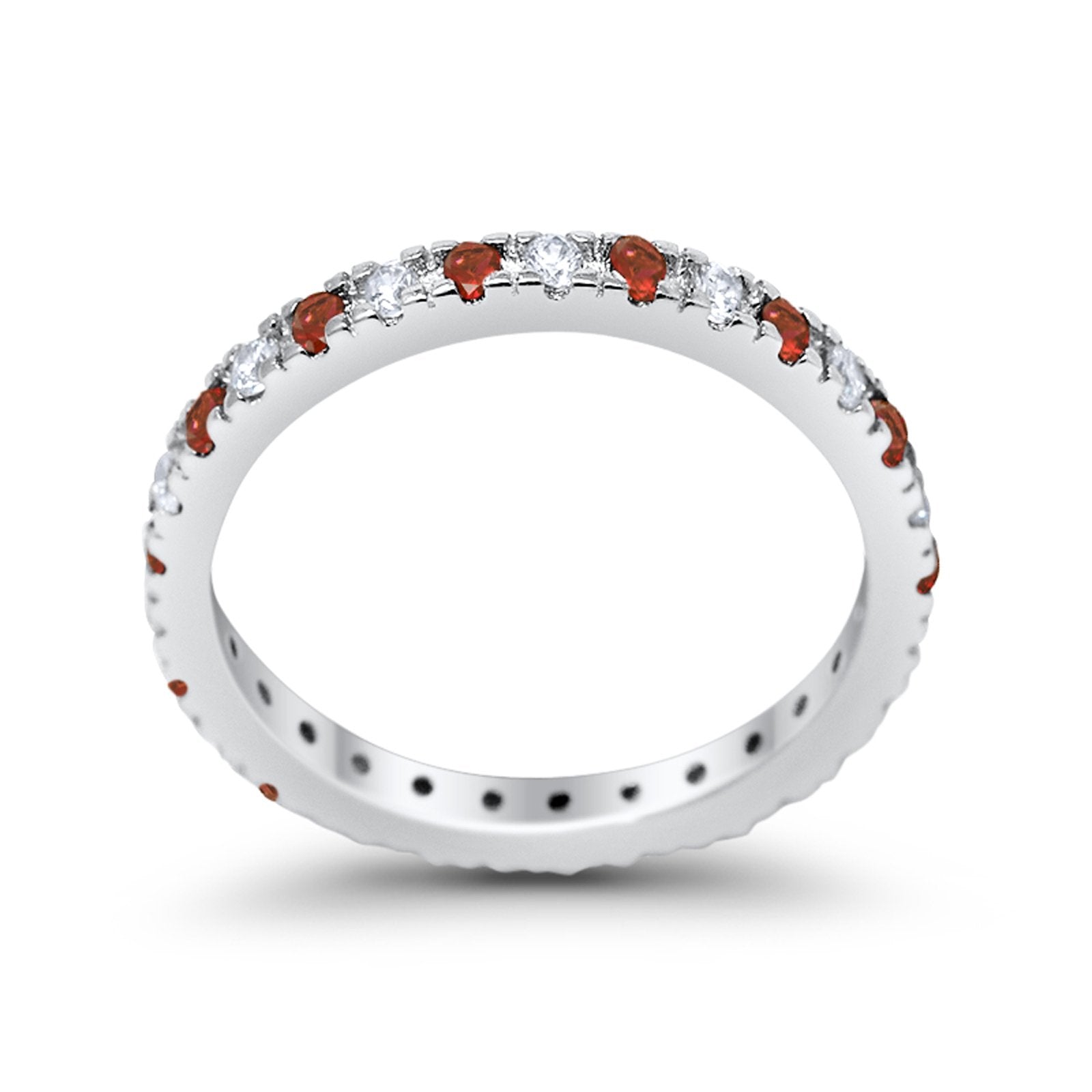 Full Eternity Wedding Design Ring Round Simulated Garnet CZ 925 Sterling Silver