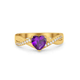 Infinity Accent Wedding Ring Heart Yellow Tone, Simulated Amethyst CZ 925 Sterling Silver