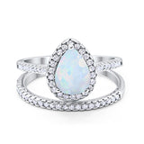 Teardrop Bridal Engagement Ring Lab Created White Opal 925 Sterling Silver