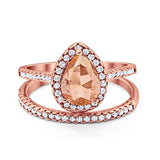 Teardrop Bridal Engagement Ring Rose Tone, Simulated Morganite Cubic Zirconia 925 Sterling Silver