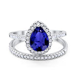 Teardrop Bridal Engagement Ring Simulated Blue Sapphire CZ 925 Sterling Silver