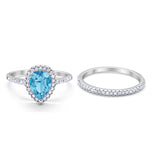 Teardrop Pear Bridal Set Engagement Ring Simulated Aquamarine CZ 925 Sterling Silver